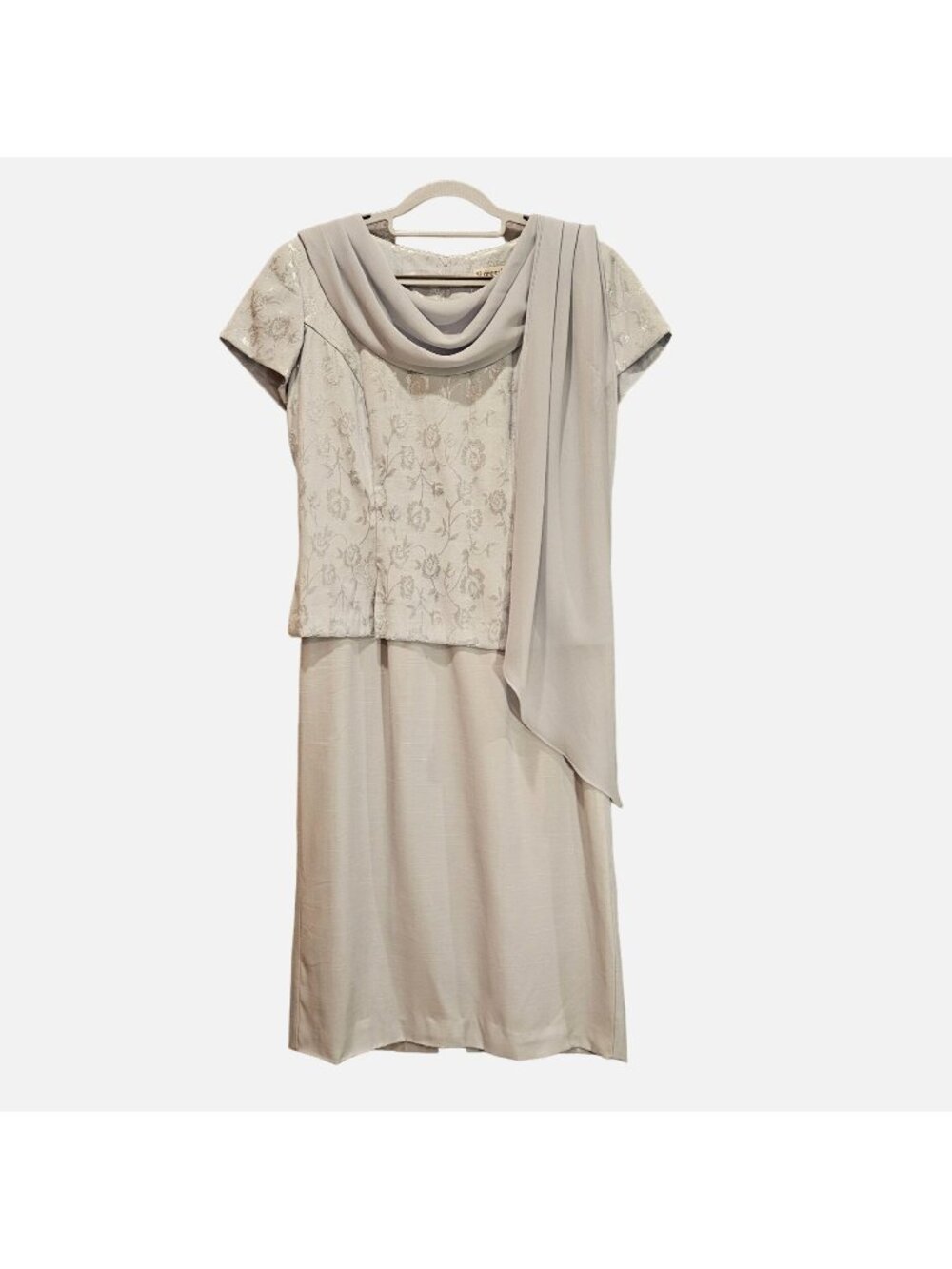 Dressbarn Womens 8 Formal light gray dress elegant brocade chiffon wedding Party